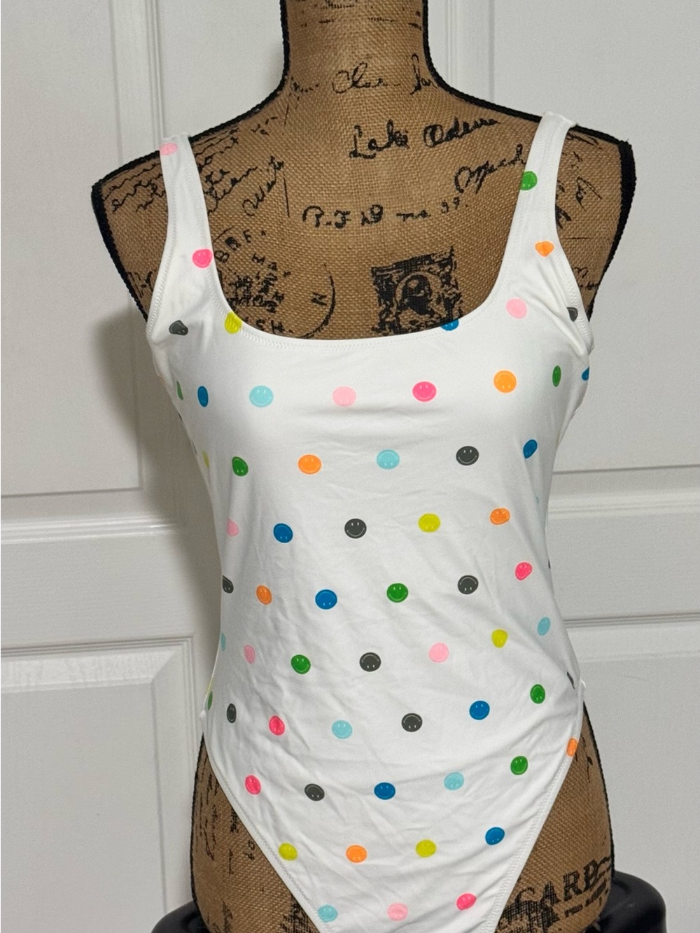 aerie White One-Piece Swimsuit with Multicolor Polka Dots